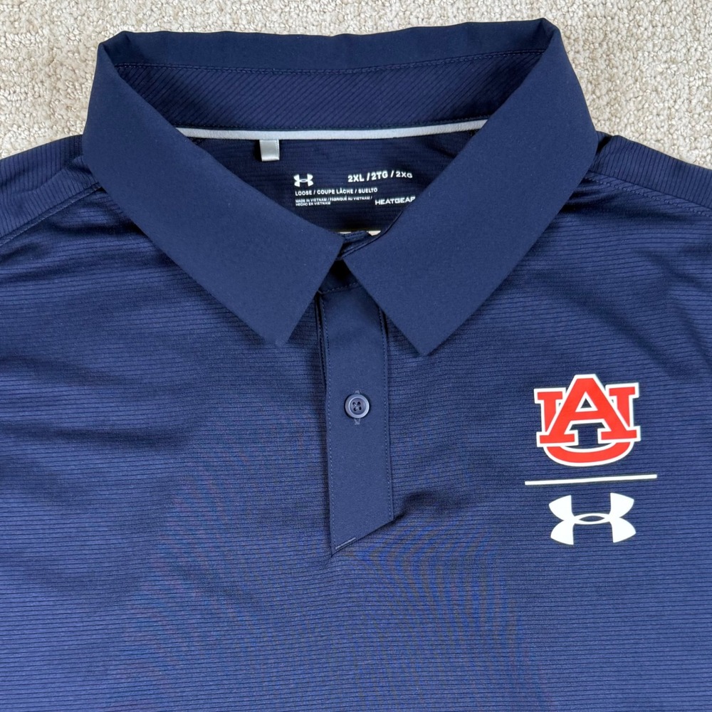 Under Armour Mens 2XL Auburn Tigers HeatGear Blue Performance Golf Polo Shirt